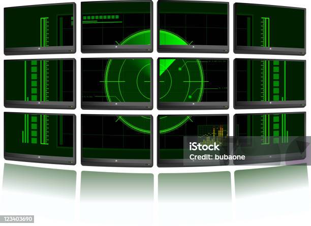 Sfondo Con Più Tv E Radar - Immagini vettoriali stock e altre immagini di Curvo - Curvo, Schermi multipli, Astratto