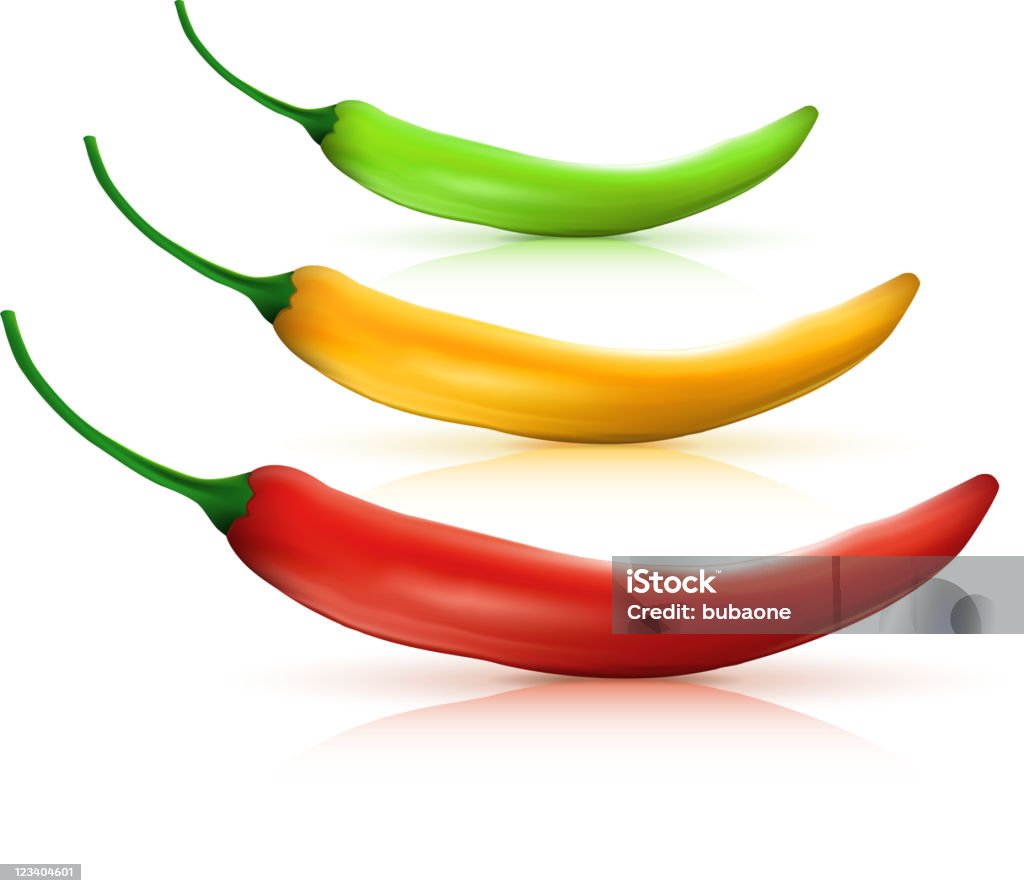 Três quente chili peppers em fundo branco - Royalty-free Pimenta arte vetorial