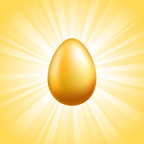 illustrazioni stock, clip art, cartoni animati e icone di tendenza di uovo d'oro su royalty-free sfondo vettoriale con effetto luce - eggs animal egg gold light