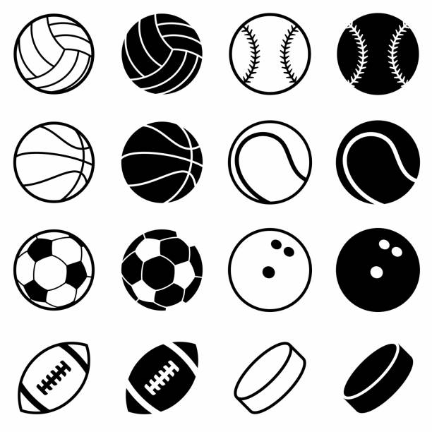 Sports Balls Vector Illustration Set on White Collection of black sports ball stencils on a white background sports icons stock illustrations