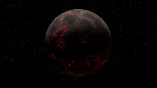 Computer generated planet in space. This planet was textured with handpainted textures I made in photoshop and was not derived from Nasa imagery. This photo image was created as a work of fiction/fantasy art.