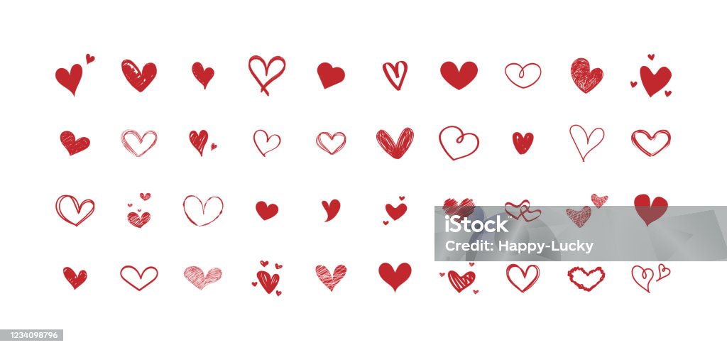 Ilustración de Conjunto Vectorial De Diferentes Corazones Rojos Colección De Corazones Dibujados A Mano Diseño Sobre Fondo Blanco y más Vectores Libres de Derechos de Símbolo en forma de corazón