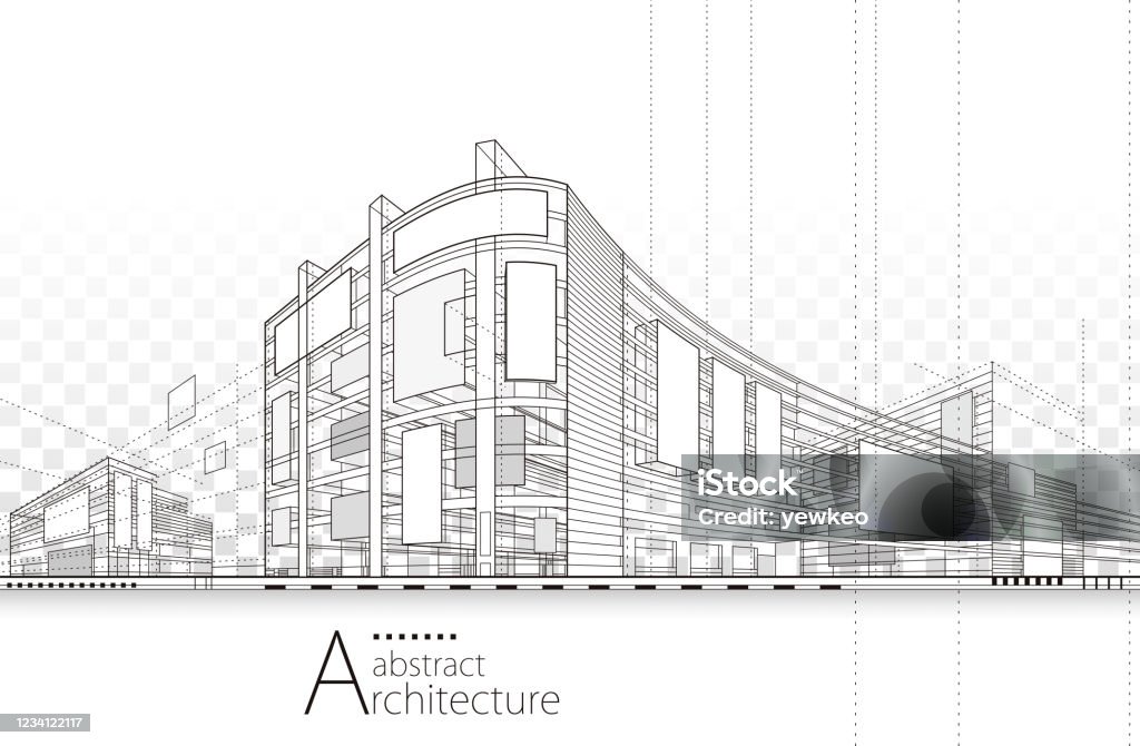 Abstract Architecture Building Line Drawing Stock Illustration ...