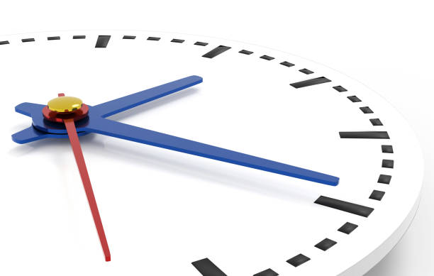istock Close up image of a clock face and clock hands. 3D illustration 1234185671