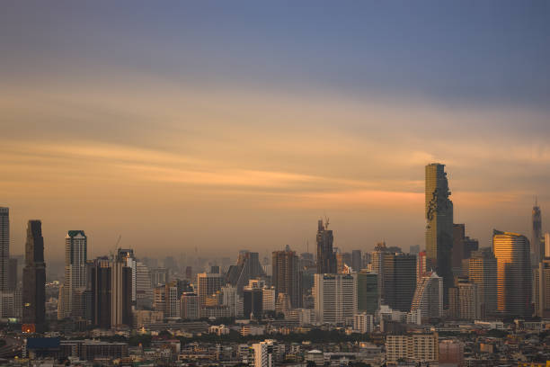 istock scenic of surreal sunset skyline with cityscape building layer 1234191289