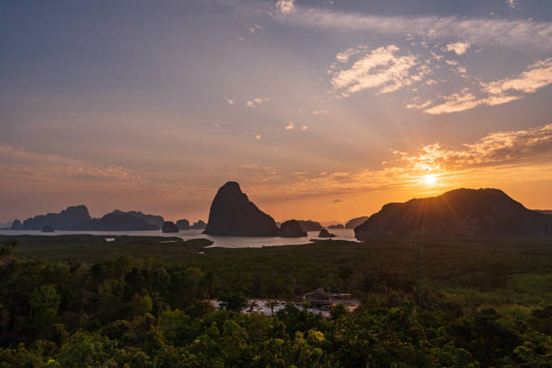 istock Beautiful sunrise over the mountain at samet nang she, Thailand 1234211407