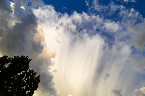 thunderclouds clouds and sunlight on the background of the buildingthunderclouds clouds and sunlight on the background of the tree