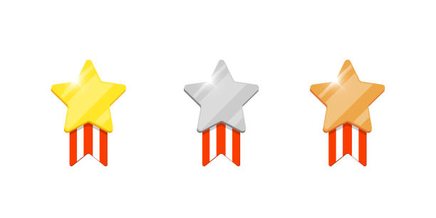 istock Gold silver bronze medal star reward set for computer video game or mobile apps animation. First second third place bonus achievement award. Winner trophy isolated flat icon vector illustration 1234278077