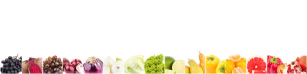 istock Line from different raw colored fruits, isolated 1234290878