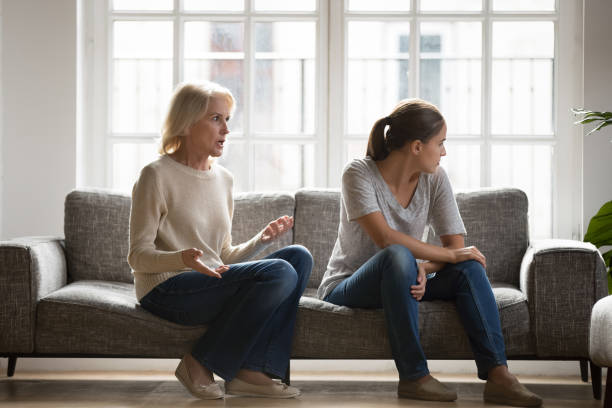 istock Angry mature pensioner woman moralizing daughter. 1234291921