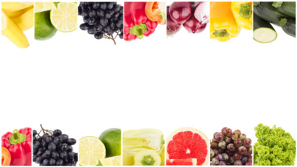 istock Line from different colored vegetables and fruits, isolated 1234292255