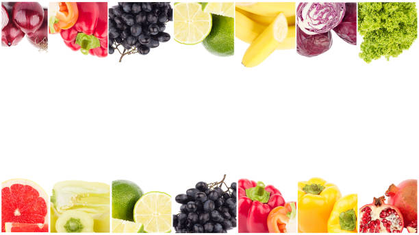 istock Line from different colored vegetables and fruits, isolated 1234304057