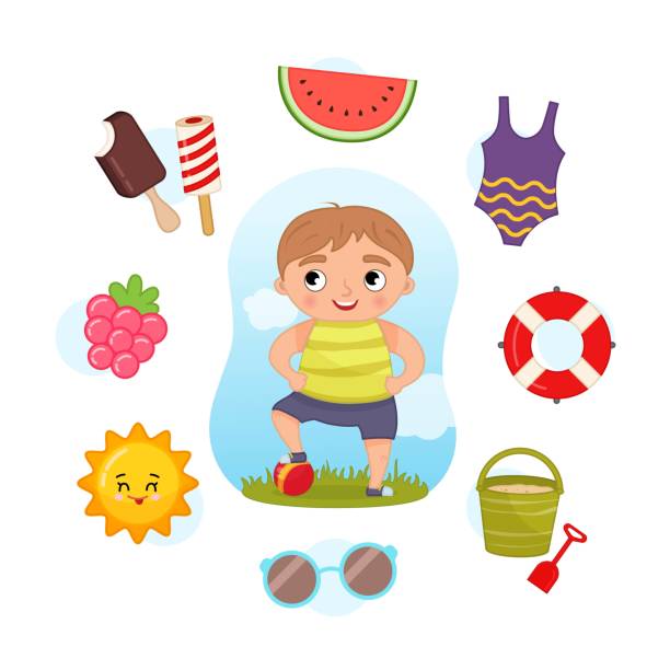 ilustraciones, imágenes clip art, dibujos animados e iconos de stock de vector establece signos de verano. - swimwear vector non urban scene text