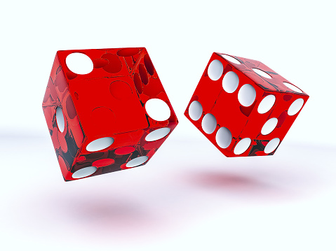 Rolling red casino dices, 3d rendered.