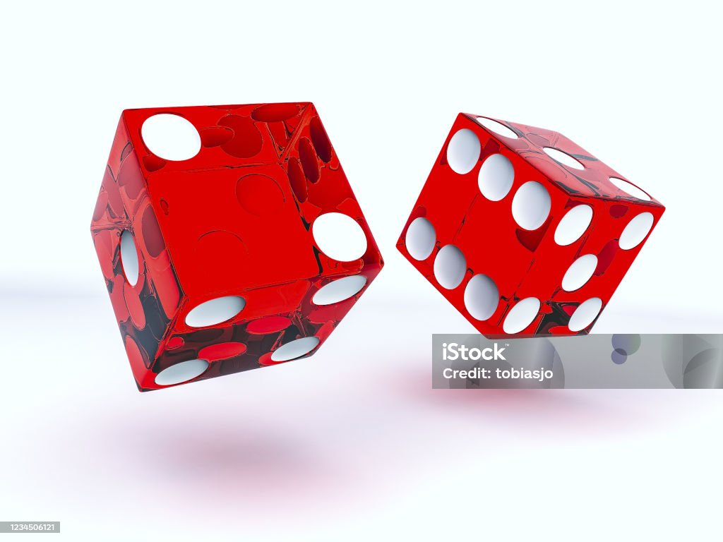 Network casino says Rolling red casino dices, 3d rendered. Dice Stock Photo