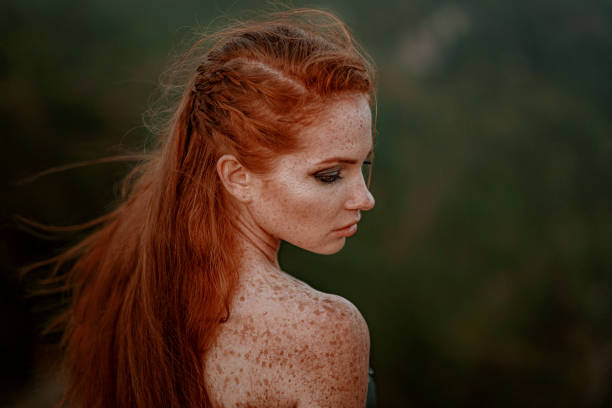 Stunning Viking model dressed in chainmail armor and fur Stock