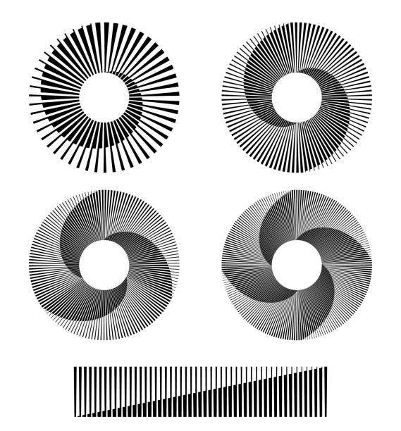 하프톤 라인과 전환이 있는 흑백 원 형태 - spiral stock illustrations