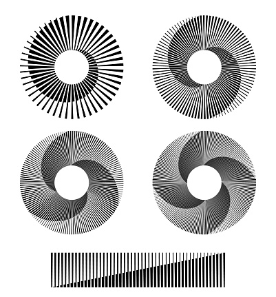 monochrome circle form with halftone lines and transitions