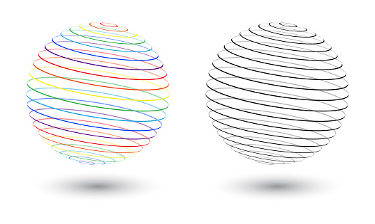set of two transparent spheres with lines as icon or logo