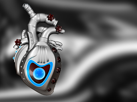 Unique robotic internal organ - steel heart with info screen / Heart Protocol Systems