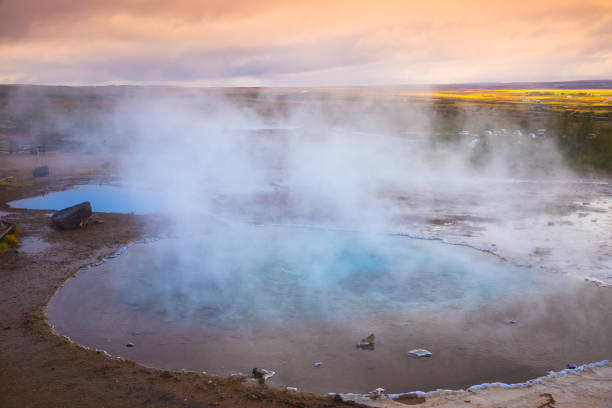 istock Blesi geyser at rest during sunset in Iceland 1234611509