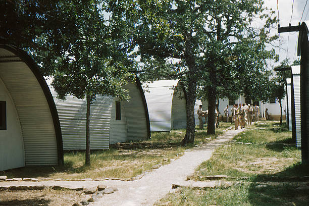 WWII quonset huts on military base 1949, retro