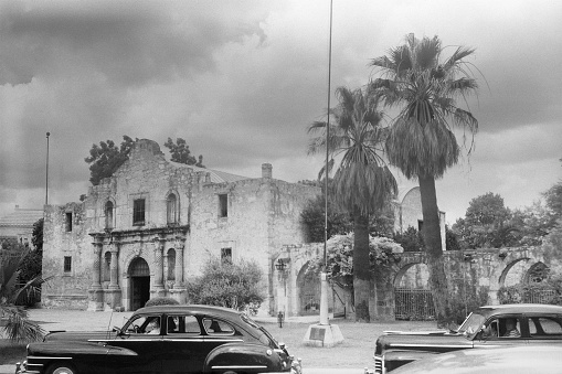 The Alamo, San Antonio, Texas, USA. 1949. National Register of Historic Places. Scanned film with significant grain.