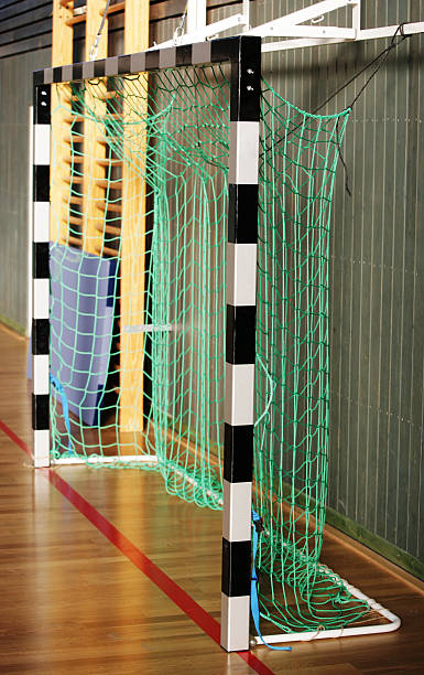 handball ziel - kletterwand turngerät stock-fotos und bilder