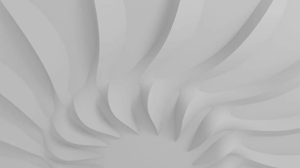 istock Modern realistic abstract parametric three-dimensional background of a set of wavy swirling white three-dimensional petals converging in a cent. 3D illustration 1234659631