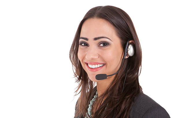 serviço de atendimento ao cliente com um sorriso - hotel reception customer service representative headset receptionist imagens e fotografias de stock