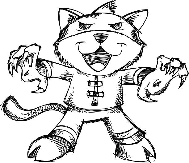 Doodle Sketch Kung Fu Cat vector art illustration