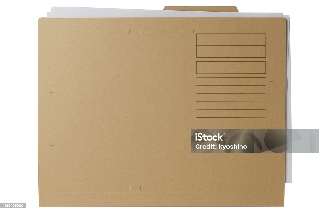 Isolado foto de marrom pasta com documento no fundo branco - Foto de stock de Carta - Documento royalty-free