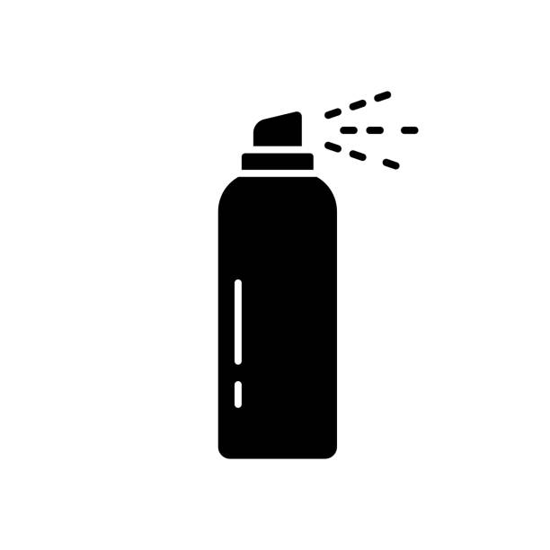 Silhouette aerosol spray can Silhouette aerosol spray can. Outline deodorant, paint, air freshener, cleanser, furniture polish, repellent. Black illustration of gas spray, disinfectant in aluminum bottle Flat isolated vector icon pest control logos silhouette stock illustrations