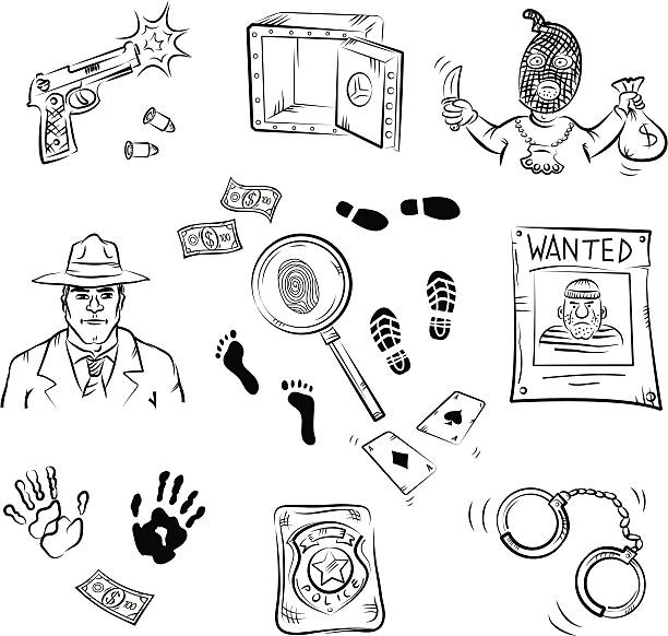 ilustrações, clipart, desenhos animados e ícones de crime história - golden handcuffs