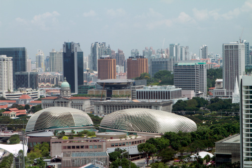 A view of the Singapore skyline including the Esplanade buildings