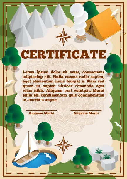 Vector illustration of Certificate on the theme of tourism.