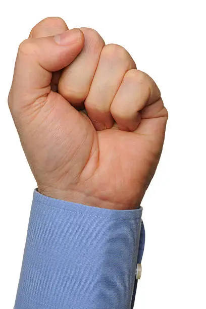 Power Sign Symbol and Gesture with Left Hand Clenched in a Fist isolated on white