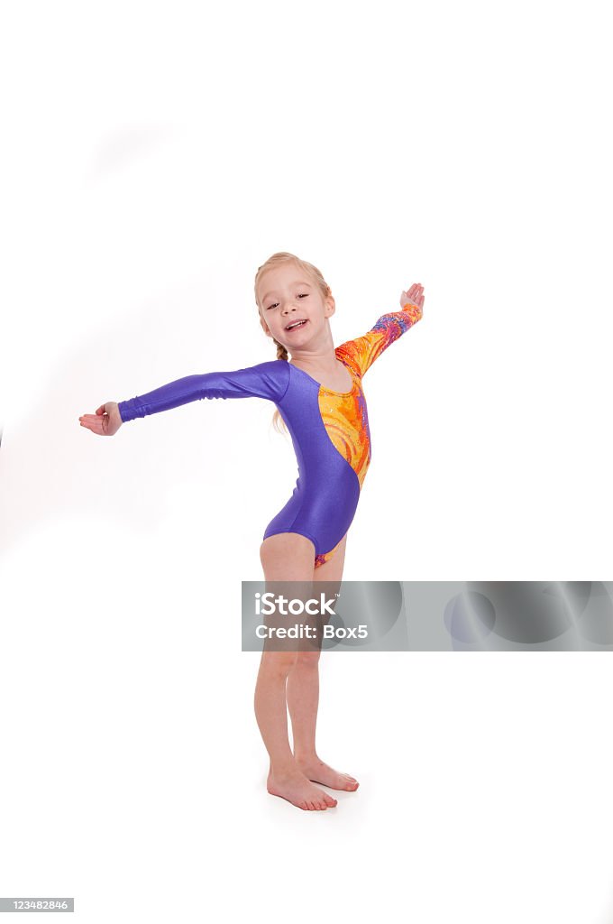 Child gymnast series A 5 year old gymnast wearing a leotard. 4-5 Years Stock Photo