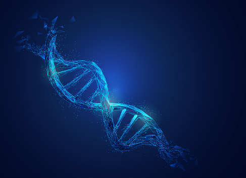 Graphic of low poly DNA with futuristic element in science theme