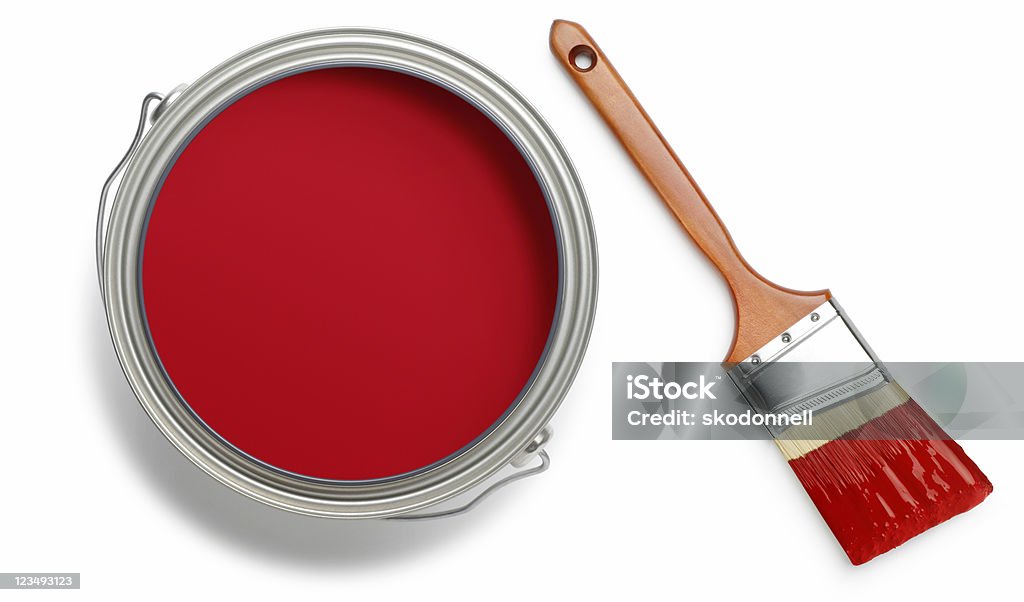 Puede y cepillo de pintura roja - Foto de stock de Pincel libre de derechos