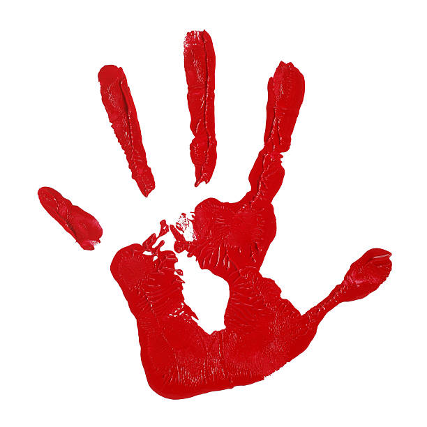 istock Children's Hand Print with Red Paint on White 123493189
