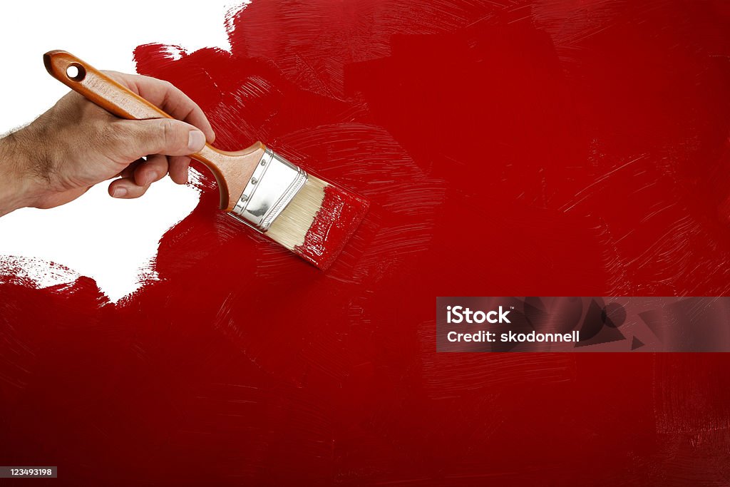 Gemälde der Wand mit roter Farbe - Lizenzfrei Anstreicher Stock-Foto