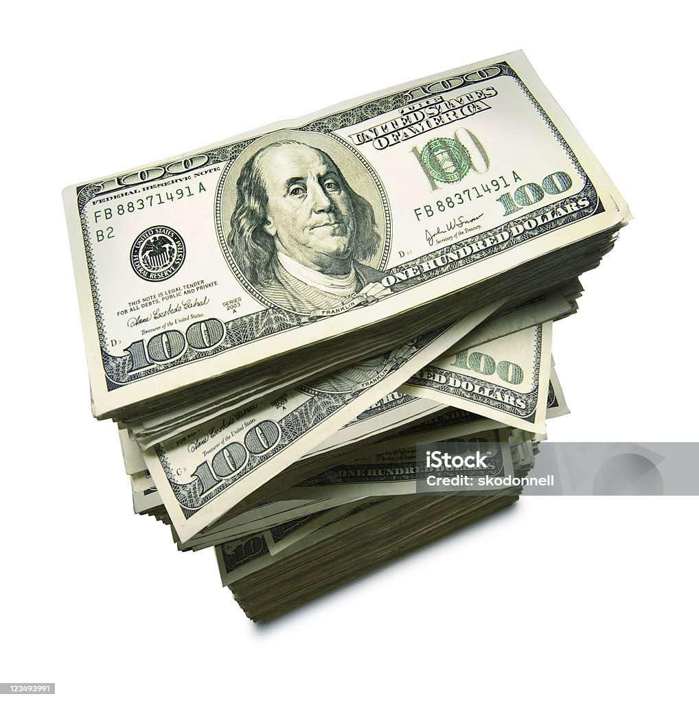 Ein Haufen der 100-dollar-Noten in der Hand - Lizenzfrei Gestapelt Stock-Foto