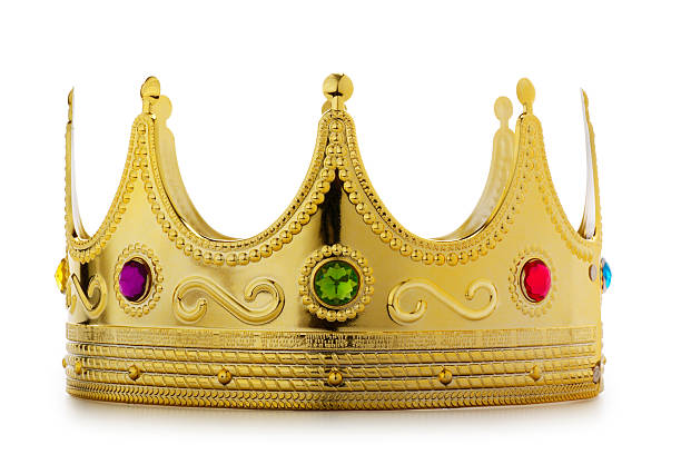 golden crown isolated on white with adrop shadow. Clipping path included. stone object photos stock pictures, royalty-free photos & images