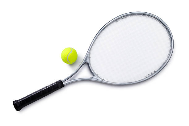 silver tennisschläger und ball - tennis racket ball isolated stock-fotos und bilder