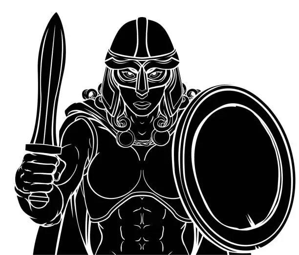 Vector illustration of Viking Trojan Spartan Celtic Warrior Knight Woman