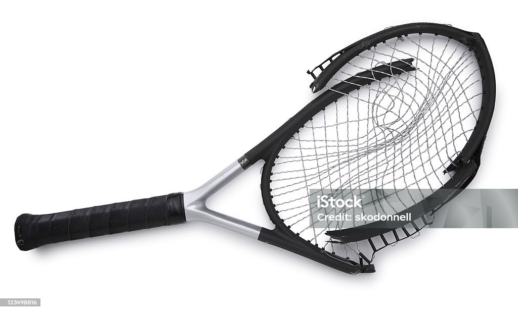 Broken Tennis raquette isolé sur blanc - Photo de Cassé libre de droits