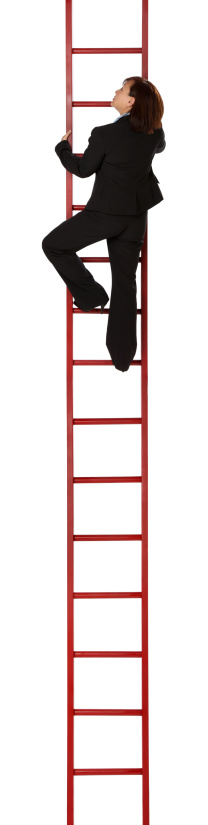 Ladder touching and leaning against the wall. 3D render, 3D illustration.