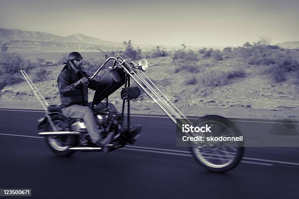 Motorcycle Biker On The Open Road Stock Photo - Download Image Now - Motorcycle, Profile View, Beard