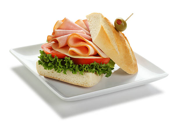 sándwich de jamón y turquía aislado en blanco - plato cuadrado fotografías e imágenes de stock